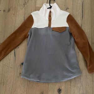 Two-Tone Fleece Pullover with Button Detail